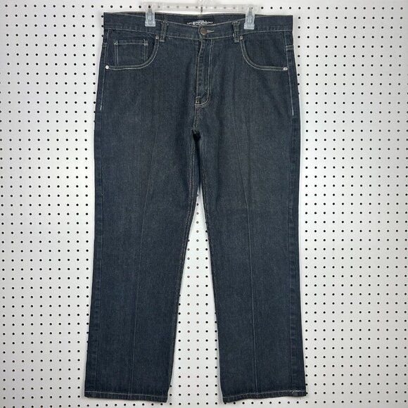 Urban Label Y2K Wide Leg Denim Jeans‎ 38x30 Stitched Blue Streetwear Skate Baggy - Picture 5 of 7
